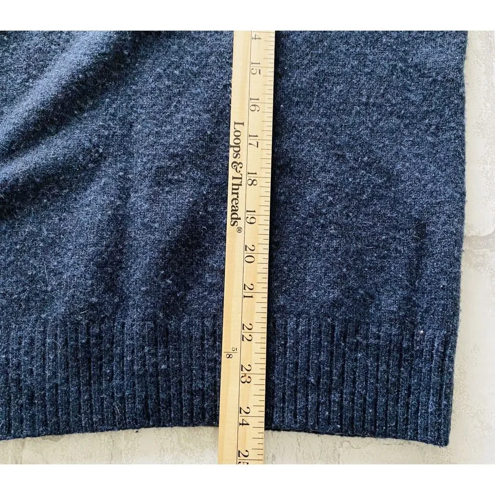 J Crew Rugged 1/2 Zip Blue Merino Wool Blend Sweater Pullover Layering M